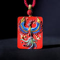 Cinnabar Fire Phoenix Thangka Pendant with vibrant colors and intricate design symbolizing rebirth and good luck.